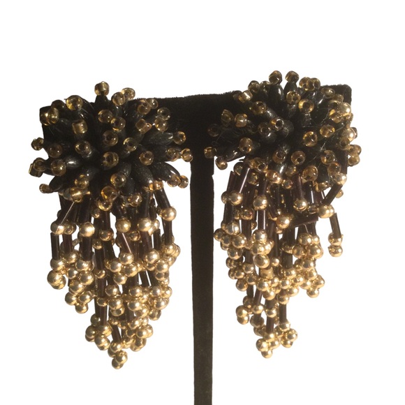 Vintage Beaded Starburst Cluster Dangle Earrings & Beaded Clustered Earrings - Picture 2 of 7